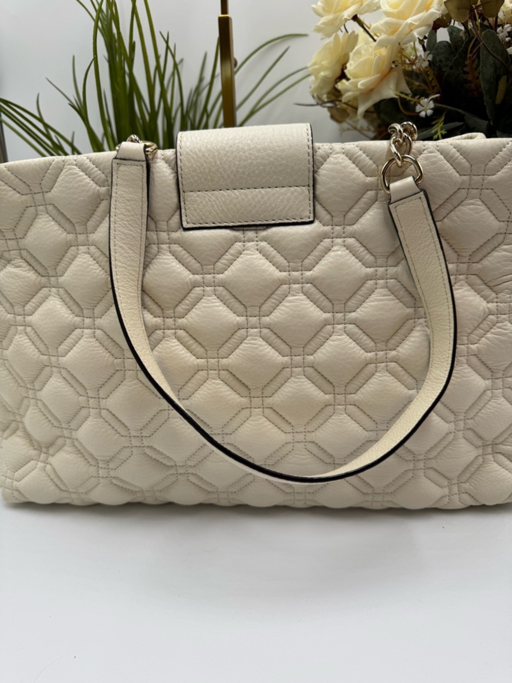 Kate Spade Astor Court Elena Quilted Leather Tote - Bone White - Picture 3 of 13